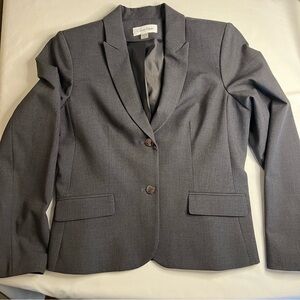 Calvin Klein thick gray work wear blazer shiny silver‎ logo buttons women's 12